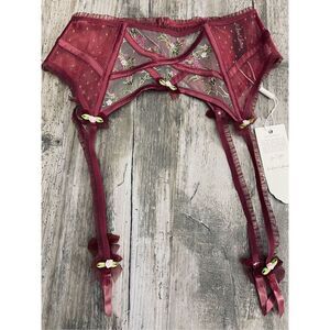 For Love & Lemons Cordelia Burgundy Lace Embroidered Garter Sz XXS
